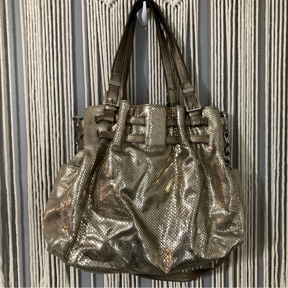 Michael Kors Edie Gold Snakeskin Print Hobo Shoulder Handbag - Picture 2 of 12